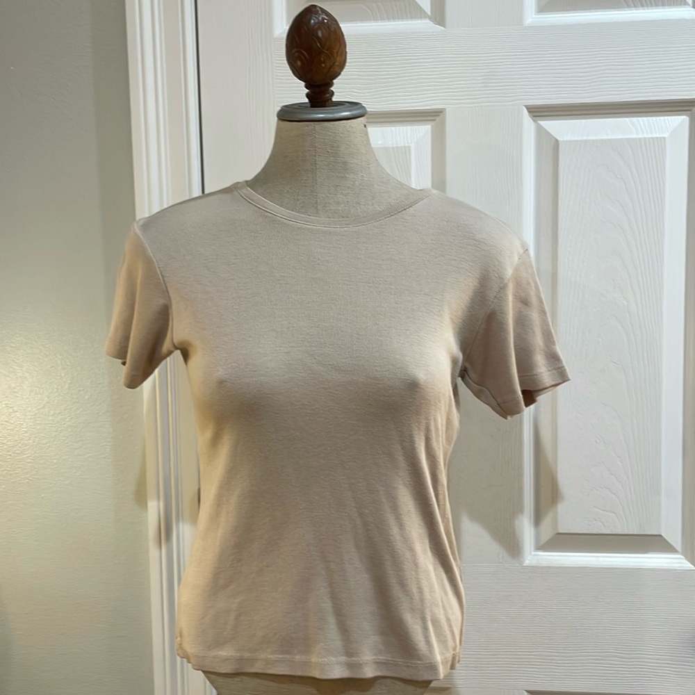 Valerie Stevens short sleeve top pull over cotton rayon cream PS petite small